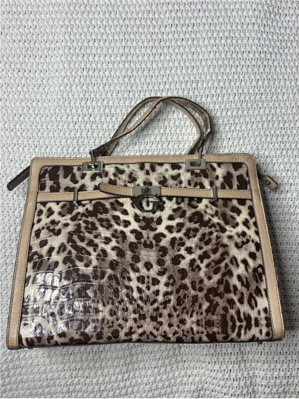 Guess Leopard-Print Y2K Leather Purse in Beige and Brown
